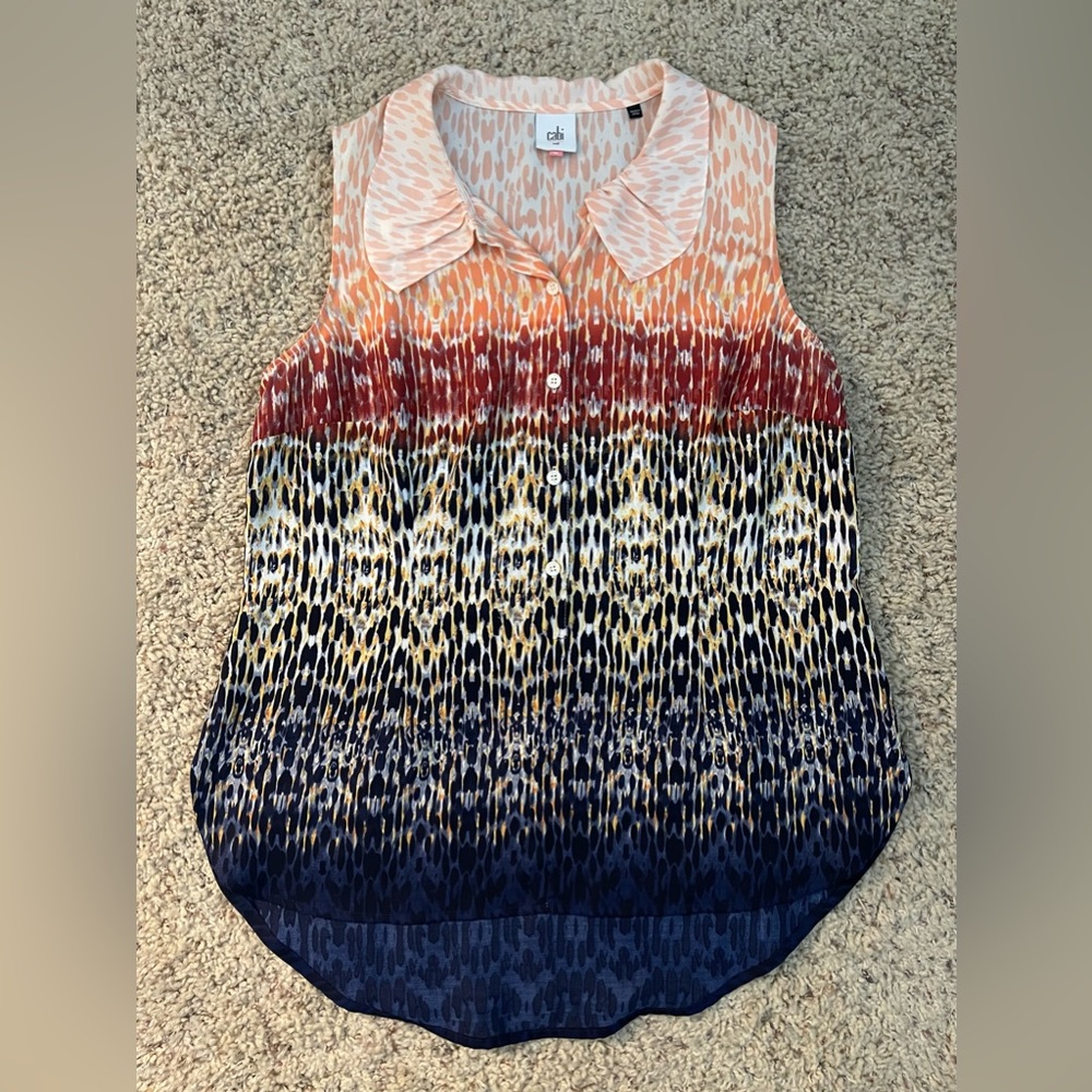 Cabi 3078 Love Popover Sleeveless Blouse Tank Top Peter Pan Collar Ombré Medium - Picture 2 of 4